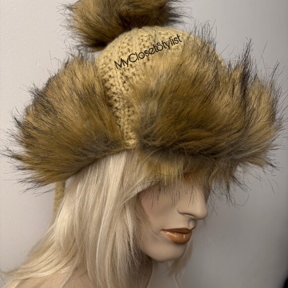 Anthropologie Fur Aviator Trapper Hat Long Braided Ties NWT! os RARE unique - Picture 2 of 6